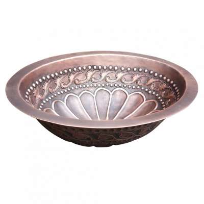 Copper oval bath basin / undermount granite bathroom sink / hammered copper sink